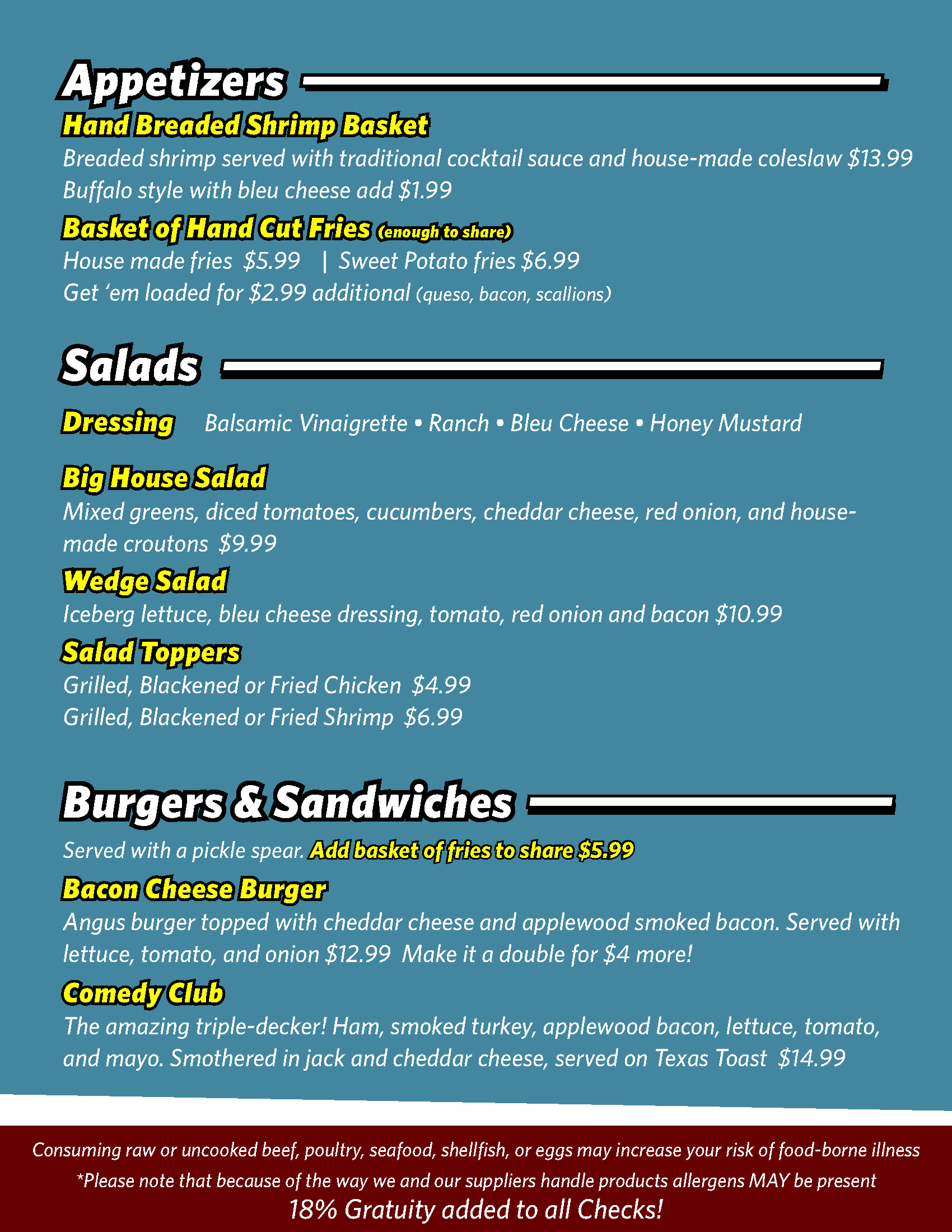 Food Drink Menu Dayton Funny Bone The Premiere Comedy Club